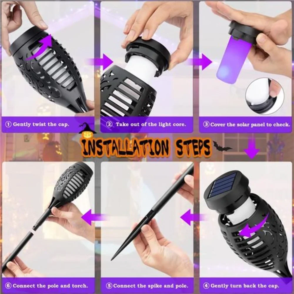 10Pack Purple Halloween Lights Outdoor with Flickering Flame Waterproof